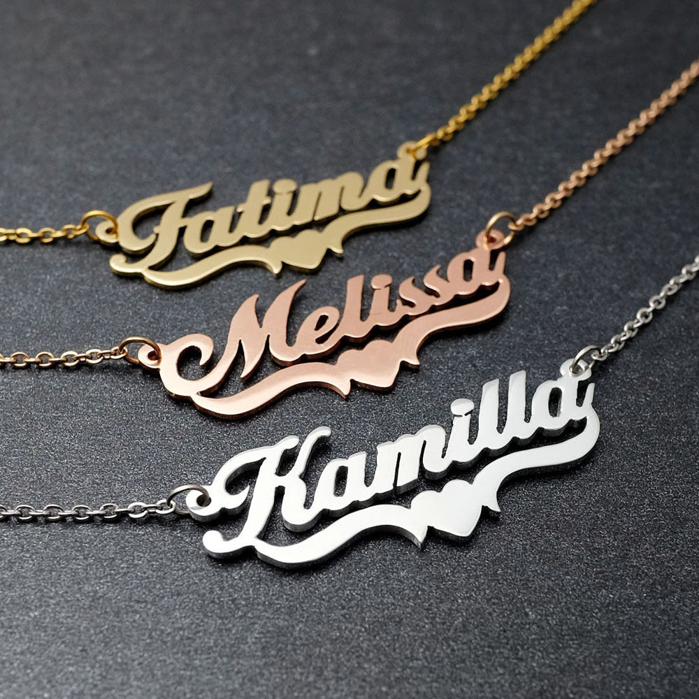 [Customized] Stainless Steel Name Necklace Plated Real Gold English Letter Bracelet Earrings Hot Sale