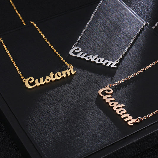 [Customized] Stainless Steel Name Necklace Plated Real Gold English Letter Bracelet Earrings Hot Sale
