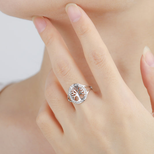 Stainless Steel Point Drill Hollow Tree Opening Ring Jewelry