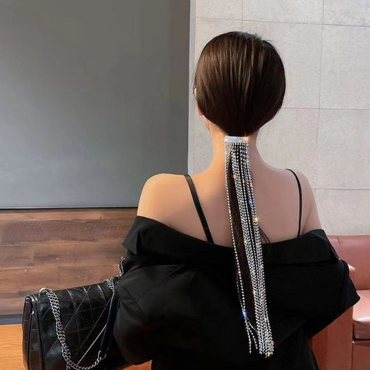 Brilliant Rhinestone Tassel Fairy Headdress Korean High-end Fashion Spring Clip Female Back Of Head Ponytail Clip Hair Accessories