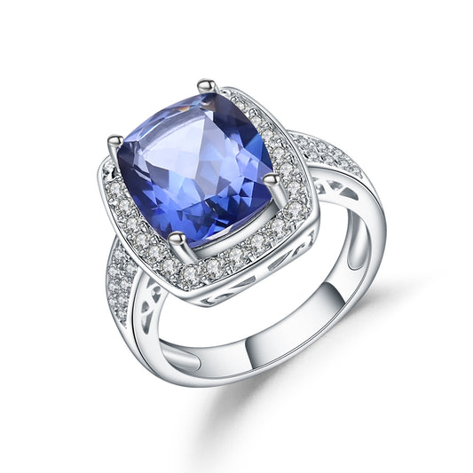 Square Gemstone 925 Silver Crystal Ring