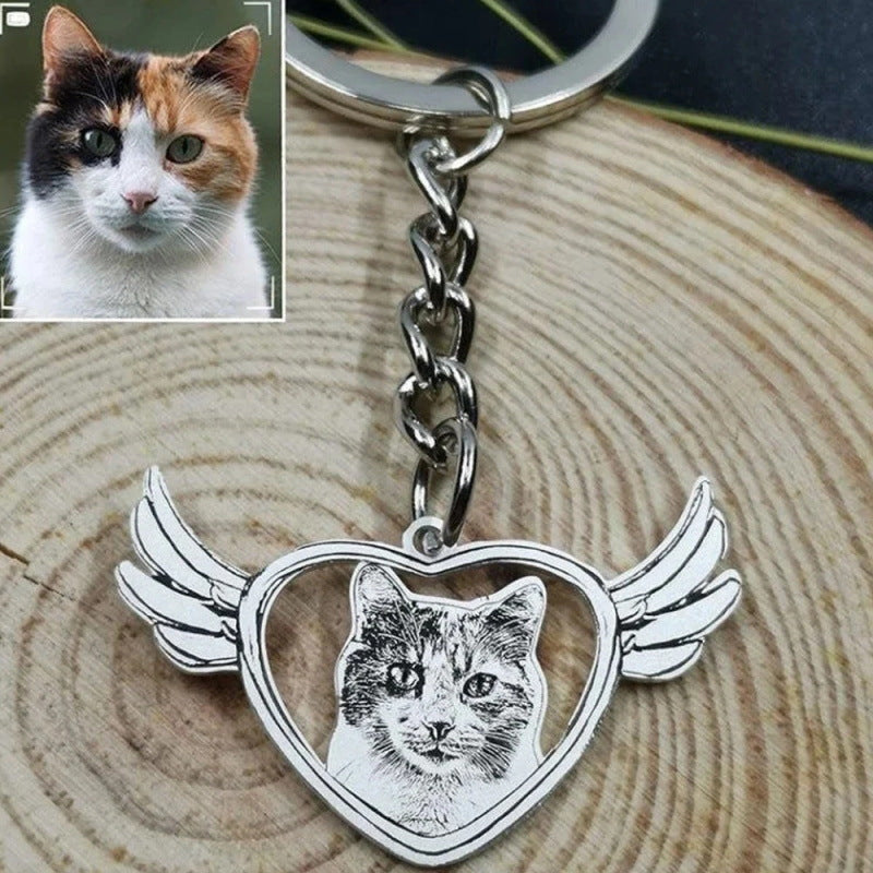 Cross-border Hot Pet Keychain Stainless Steel Material Love Wings Dog Cat Memorial Gift