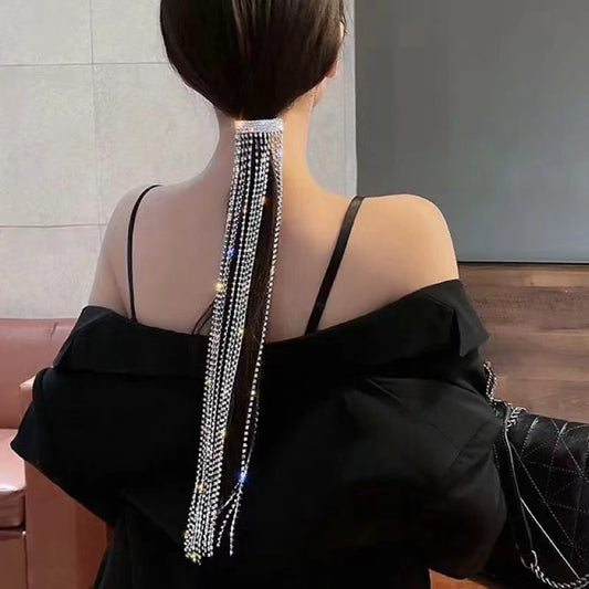 Brilliant Rhinestone Tassel Fairy Headdress Korean High-end Fashion Spring Clip Female Back Of Head Ponytail Clip Hair Accessories